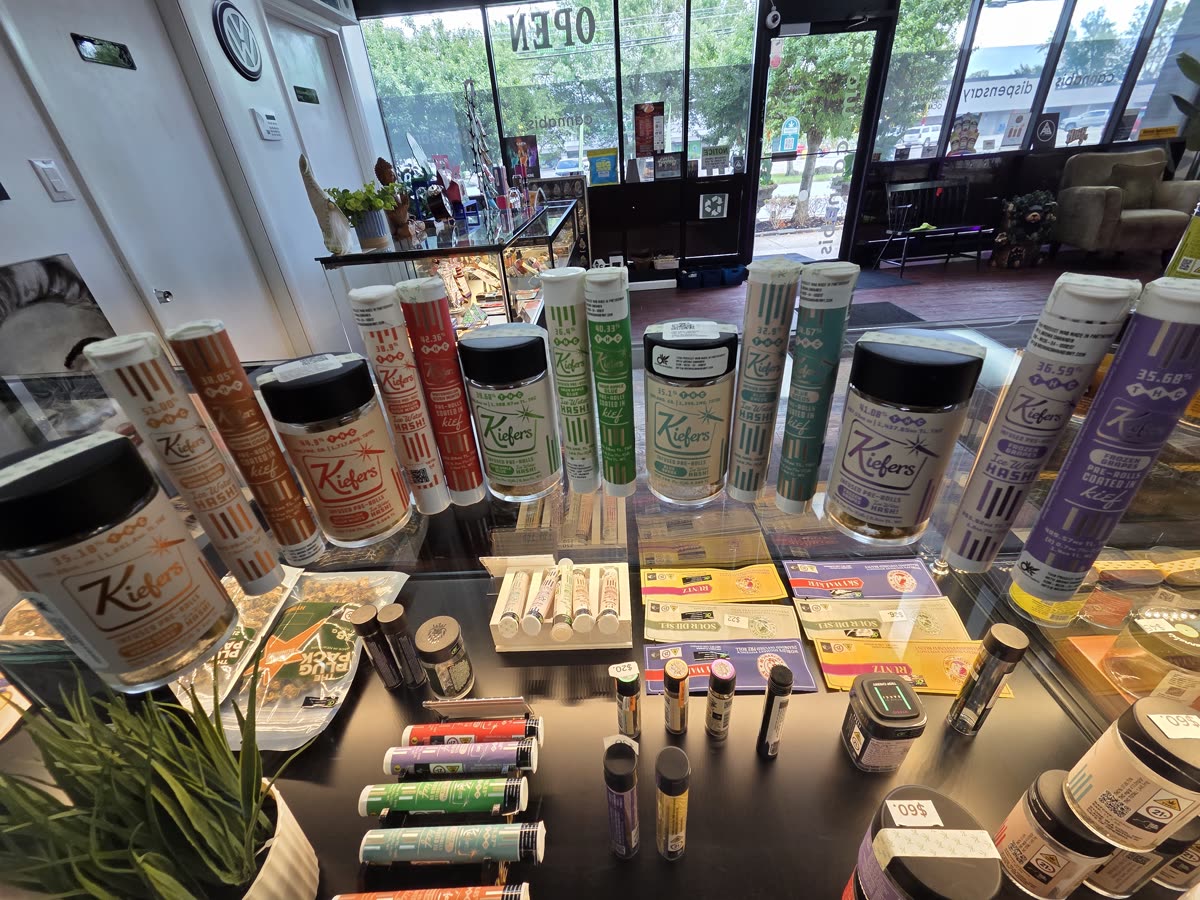 Cannabis drinks lined up on the counter